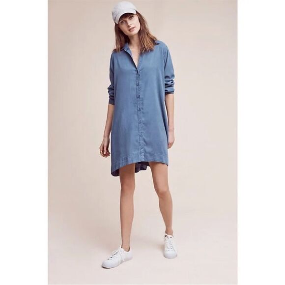 Cloth & Stone Farryn Laced-Back Chambray Denim Tencel Shirtdress, Small - Picture 1 of 11